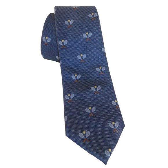 Tennis Racket Necktie Men's Sport Theme Tie Haggar Blue Polyester Vintage Great - Picture 1 of 5